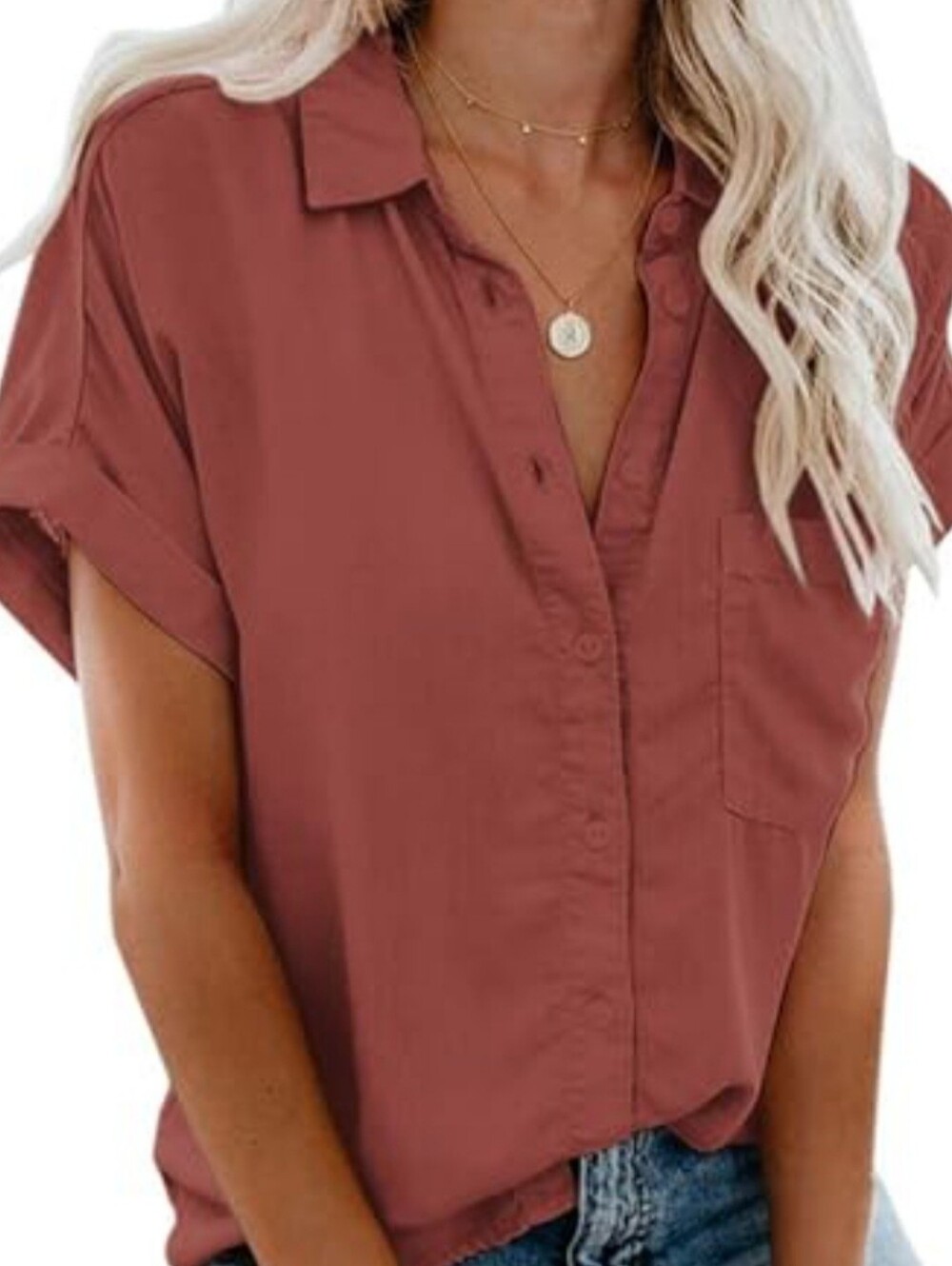 Apraw Womens Short-Sleeve Button-Down Shirt in Rust Size Small NWT